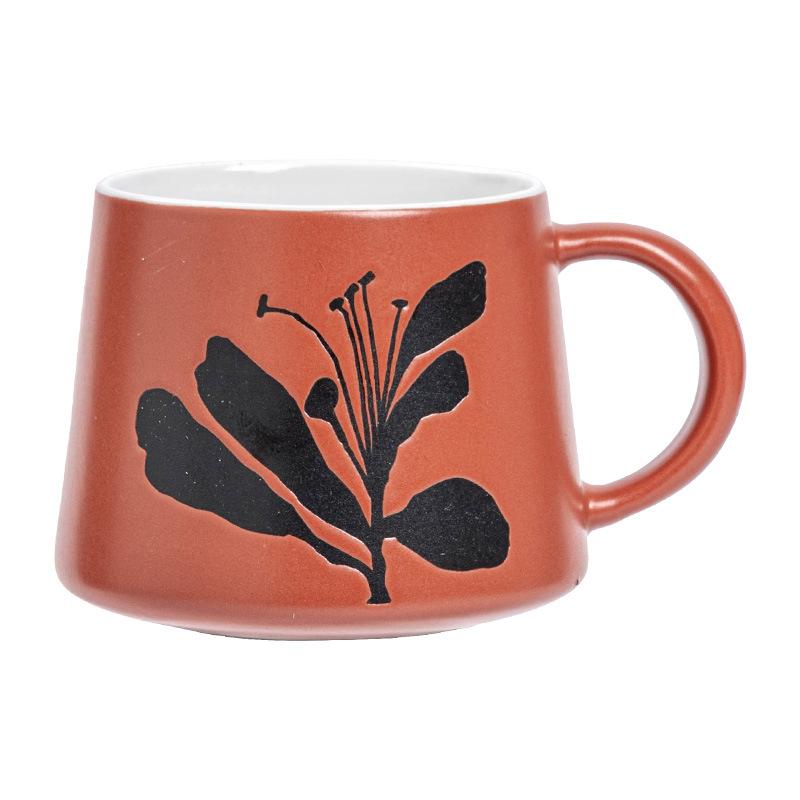 Retro Style Cup Orange Mug Ceramic Coffee Cup Household Water Cup Breakfast Milk Cup Creative Flower Tea Cup