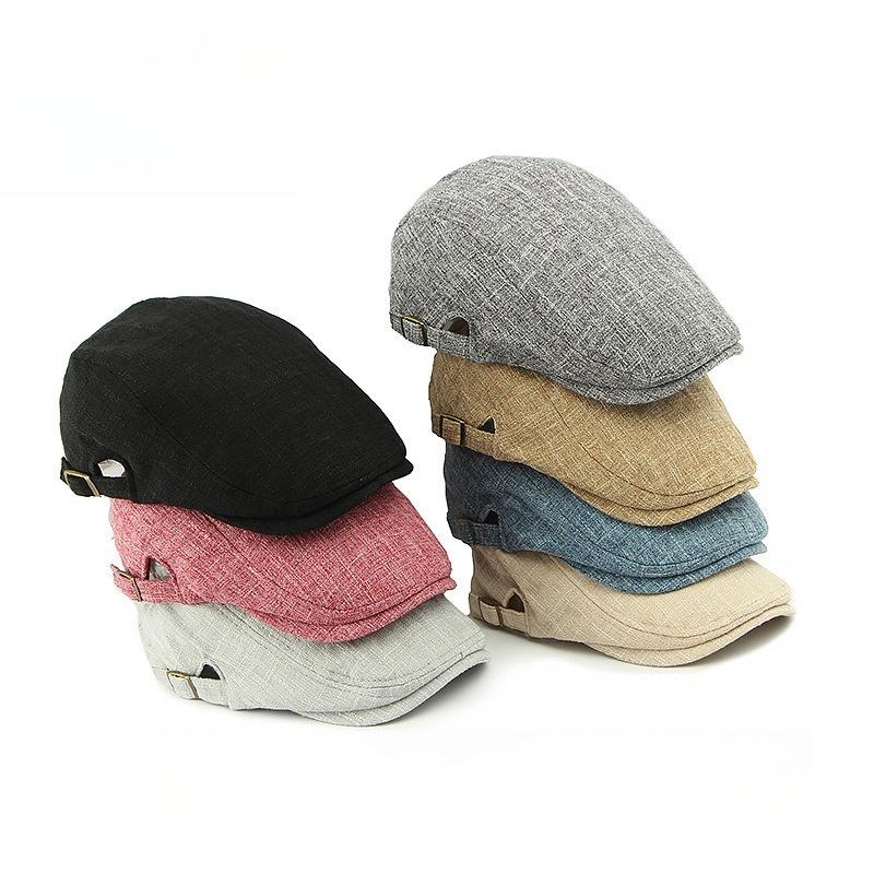 Unisex Big Head Friendly Linen Look Flat Cap Spring Summer Breathable Ivy Cap Adjustable Retro British Beret Cabbie Hat
