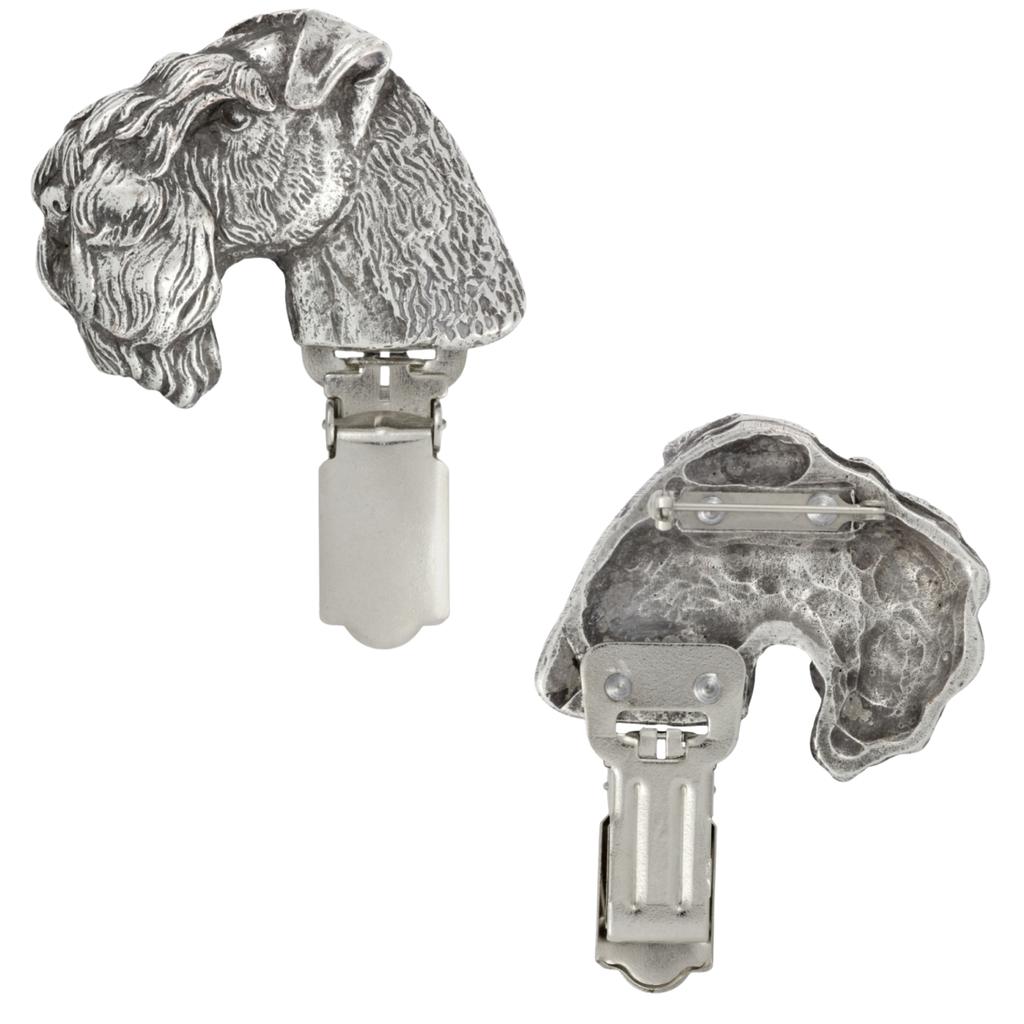 Kerry Blue Terrier, Irish Blue Terrier – Brooch with a clip, holder for a start number – Design 01 | Art-Dog
