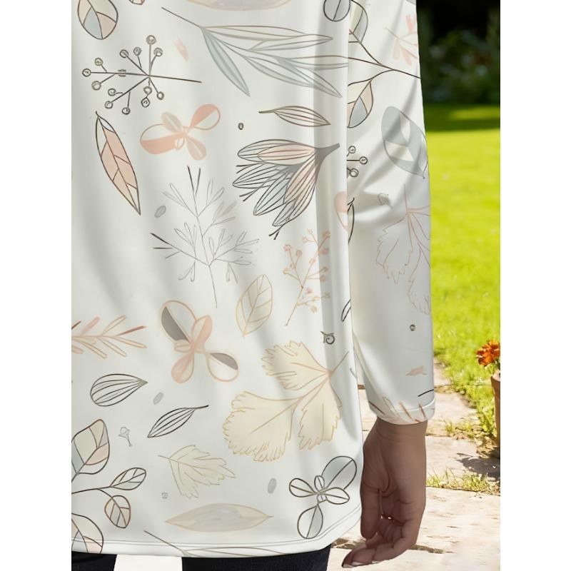 Women's Plus Size Loose Long Sleeve T-Shirt with Pocket Design Autumn Print