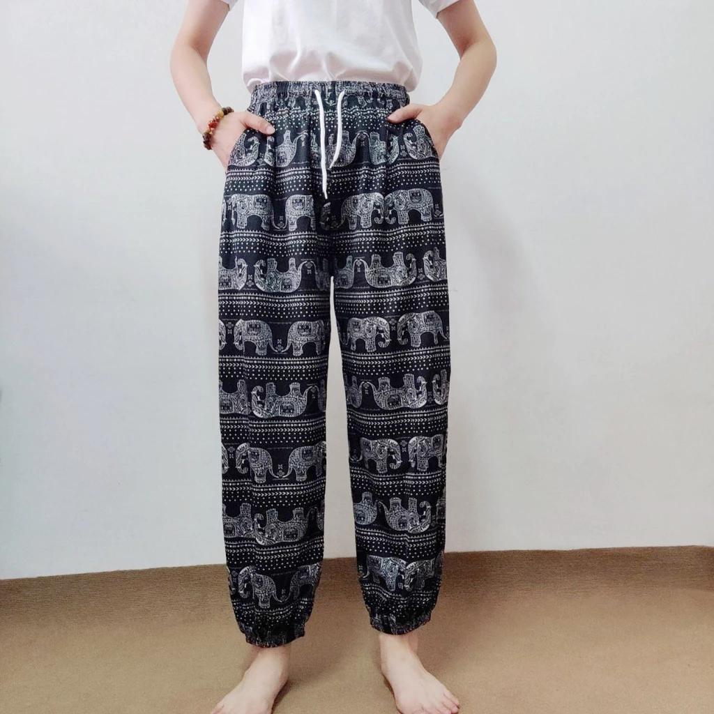 Elephant Jump Pants Pocket Adjustable Elastic High Waistband Strap Unisex Man Women Print Thailand Casual Streetwear Beach Bohemian Retro Vintage