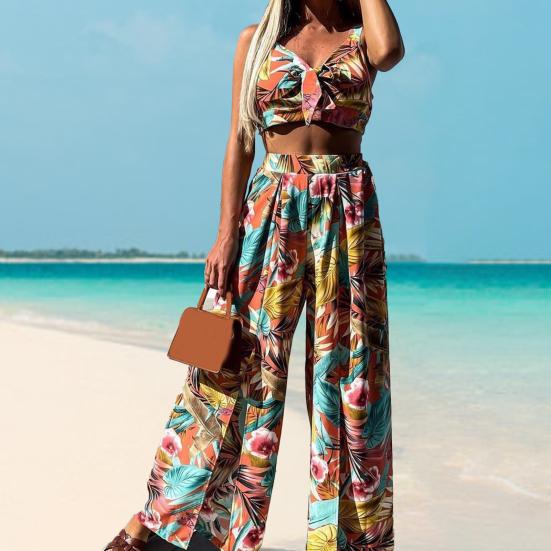 Ropa Tops Mujer Outfit Sin Mangas Estampado de Plantas Summer Bow Crop  Split Wide Leg Pants comprar a buen precio — entrega gratuita, reseñas  reales con fotos — Joom