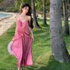 Pink Backless Neck Sling Dress Women's Summer Tea Break Beautiful Sexy Vacation Beach Dress