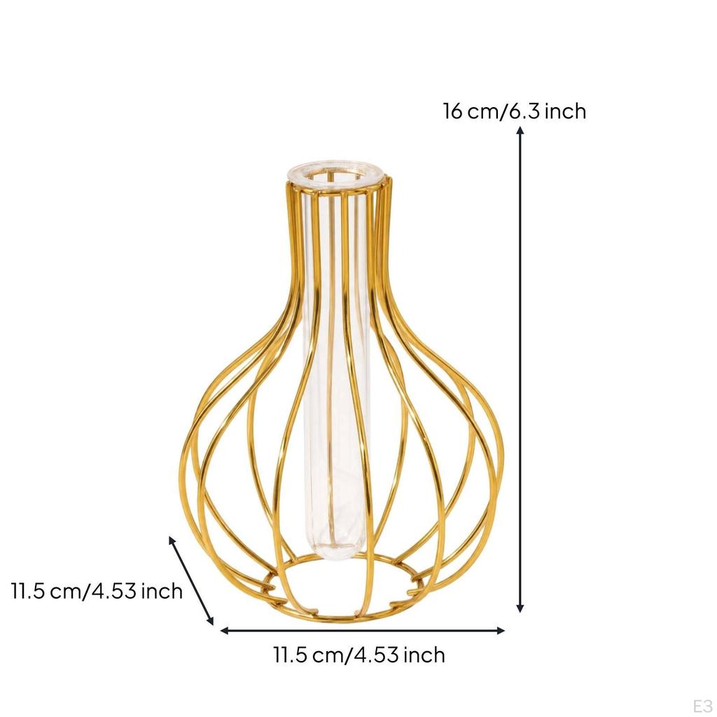 Glass Vase with Metal Frame Transparent Wire Tabletop for Living Room, Office Desk,