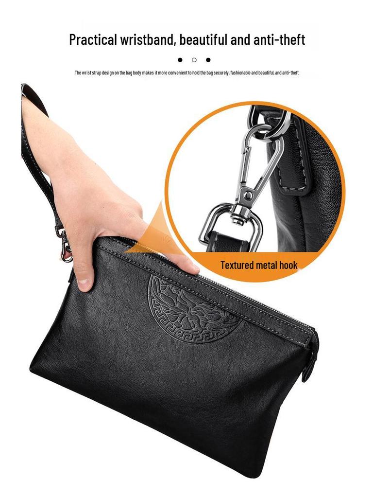 Men's Cross-Border Fashion Zipper Clutch: Large Capacity, Textured Handbag for Business & Portability.