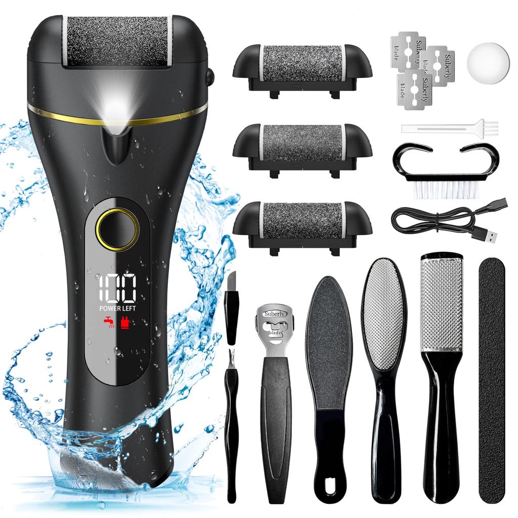 7d24hcare Electric Callus Heel Callus USB LED Foot Care Battery Level Hard Skin Callus Japanese Instruction Manual Black Remover, 16-in-1, Remover,