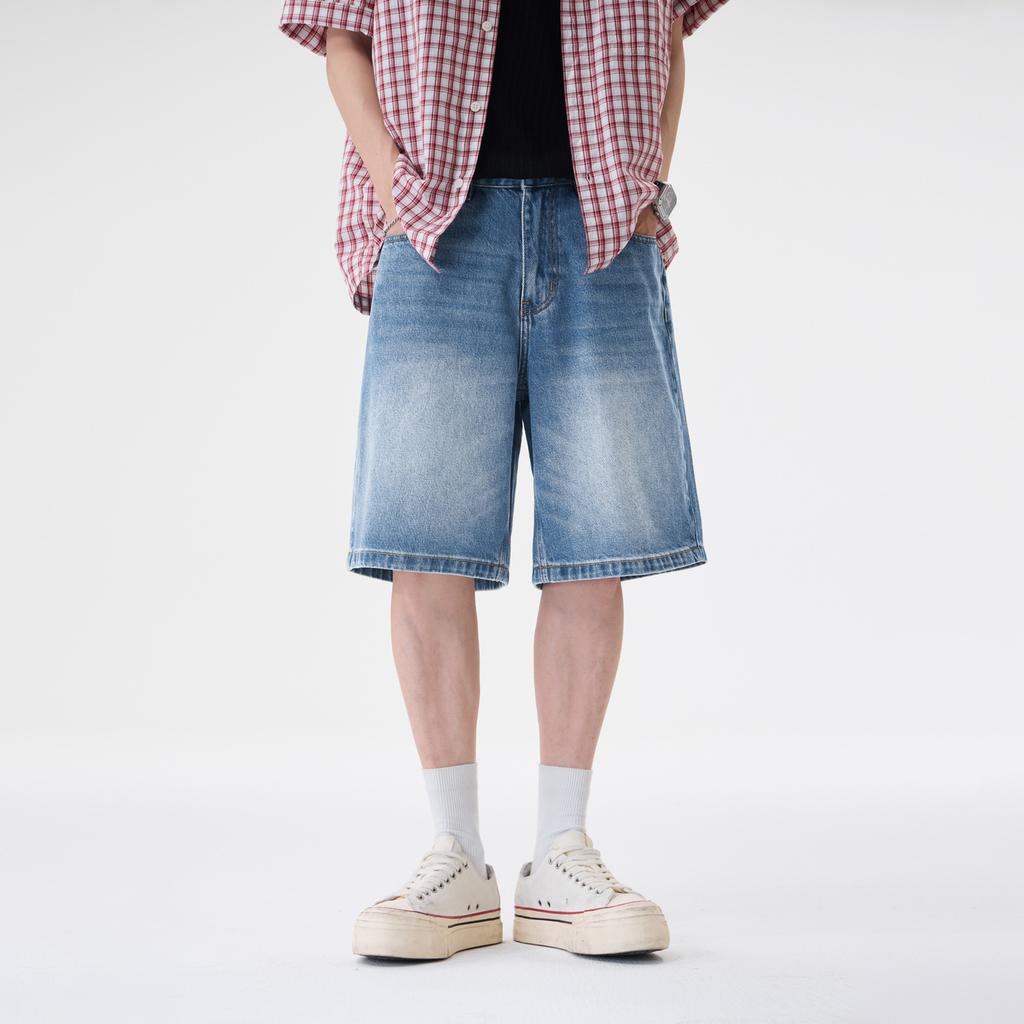 American Retro Washed Denim Shorts Men's Classic Blue Summer New Casual Versatile Fashion Trendy Five-point Pants Tide