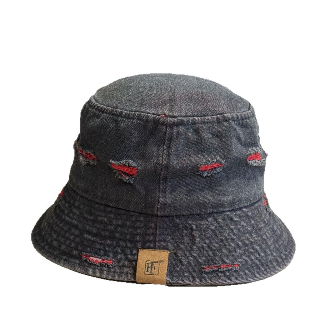 Unique Retro Ripped Denim Fisherman Hat for Women, Versatile Casual Sunshade Bucket Hat for Spring and Summer, Makes the Face Look Smaller, Bucket