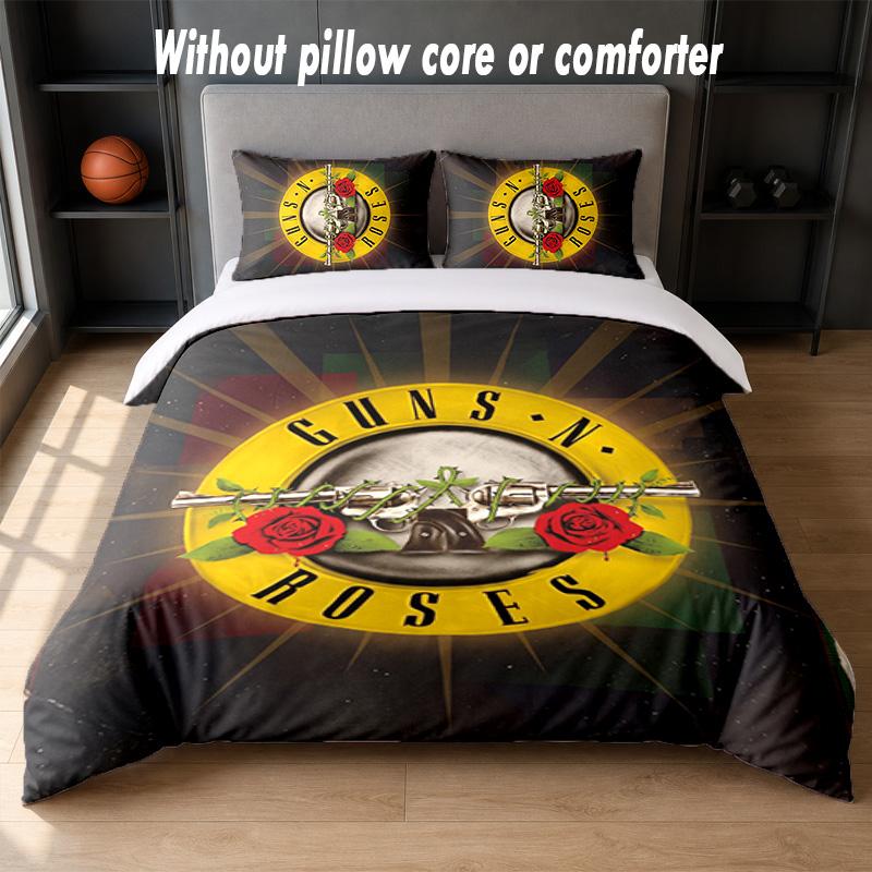 Guns N’ Roses Design Bed Bedding Set 1 Duvet Cover + 2 Pillowcases Soft Breathable Household Bed Linens