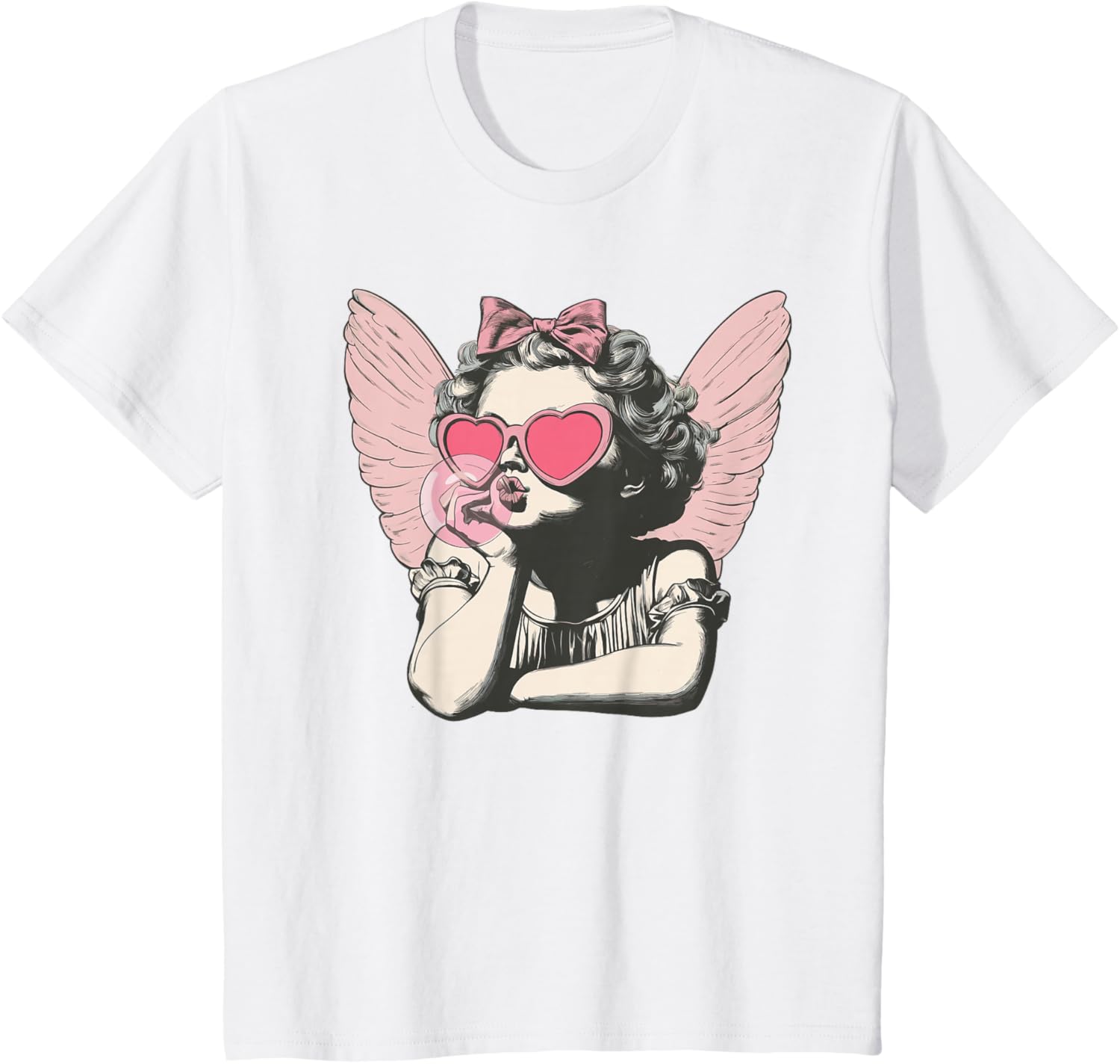 

2026 New Valentine Day Cute Cupid Blowing Bubble TShirt Unisexs and Womens Pure Cotton TShirt Fashion Casual Couples Clothing 4XL