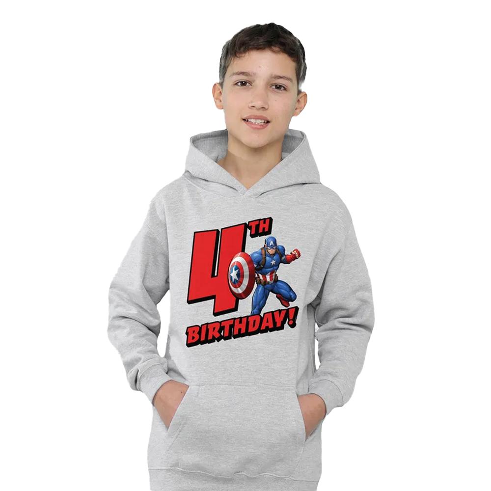 Captain America Childrens/Kids 4th Birthday Heather Pull Over Hoodie