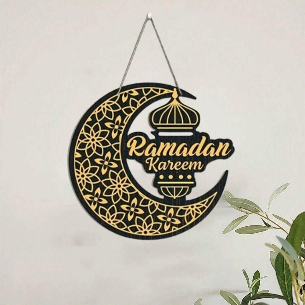 Round Plaque Eid Mubarak Wall Pendant Carved Ramadan Gift Ramadan Festival