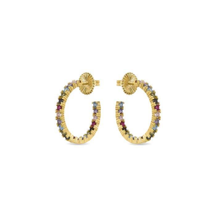 Boucles d'oreilles en argent 925 Luxenter avec zircons multicolores finis or jaune 18K - Vyamba