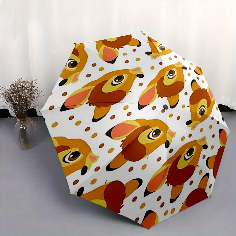 Bambi, Deer Automatic Opening and Closing Umbrella - 8 Ribs Portable Folding Umbrella with Plastic Handle, Suitable for Leisure and Hallowee