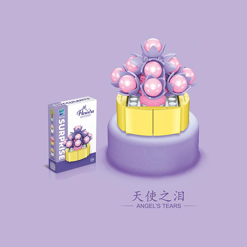 Educational Small Particles Mosaic Building Block Flower Simulation Tang Yin Succulent Potted Plant Compatible With A High Building Block Model Toy