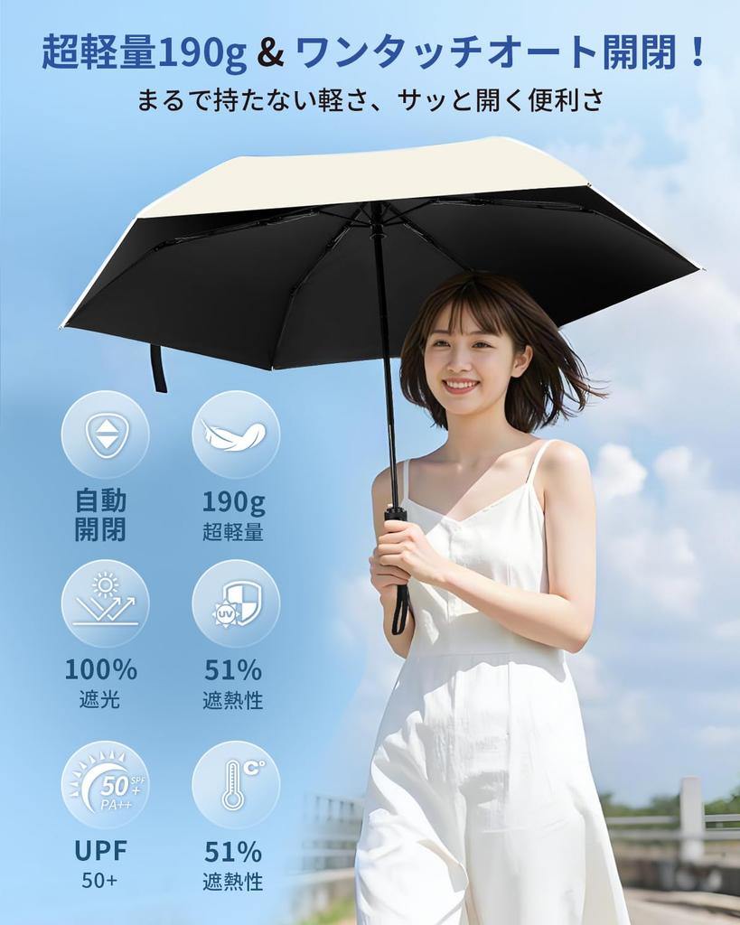 Folding Parasol Lightweight UV Light Folding Heat Reflective Cooling Automatic Opening and UV Suitable for Sunny and Rainy and Birthday Gift JIS