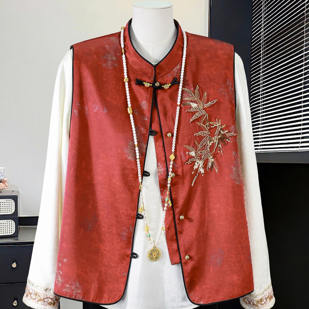 

2026 New Spring Floral Embroidery Vest for Women - National Style for Middle-Aged & Elderly L (suitable for under 110 Jin)