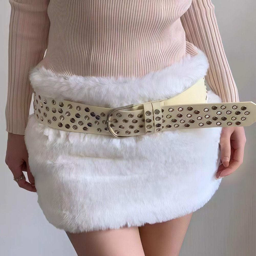 Punk Hollow Wide PU Waist Belt Luxury Design Grommet Decorative Belt  for Women Club Outfit