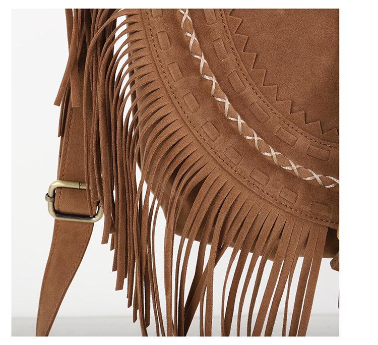 Versatile Ethnic Khaki Xishi Velvet Tassel Crossbody Bag - Women's Retro Style, Large Capacity