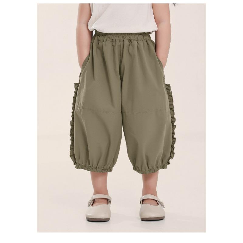 Girls Kids Thin Cropped Lace Trim Casual Anti Mosquito Summer Pants