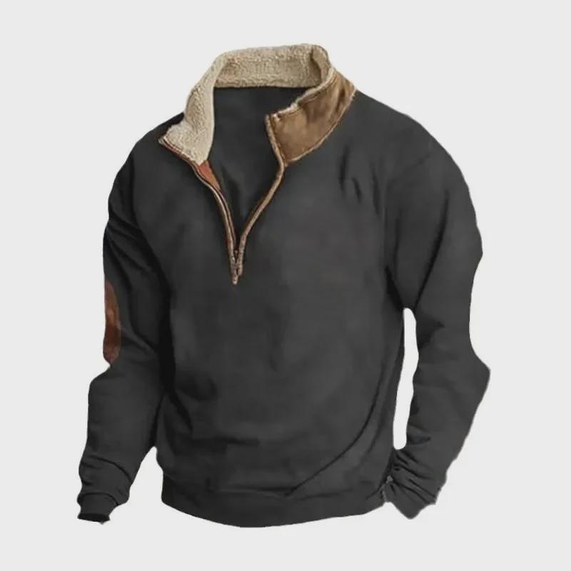 Men's Retro Embroidered Half-Open Cardigan Sweatshirt with European and American Style