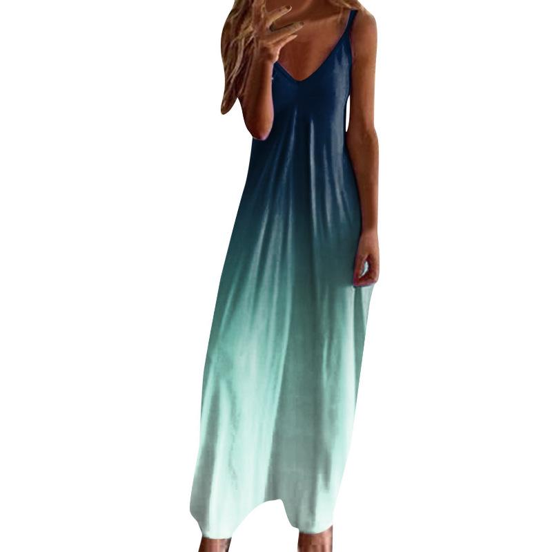 Women's Plus Size V-Neck Spaghetti Strap Long Dress - European & American Style