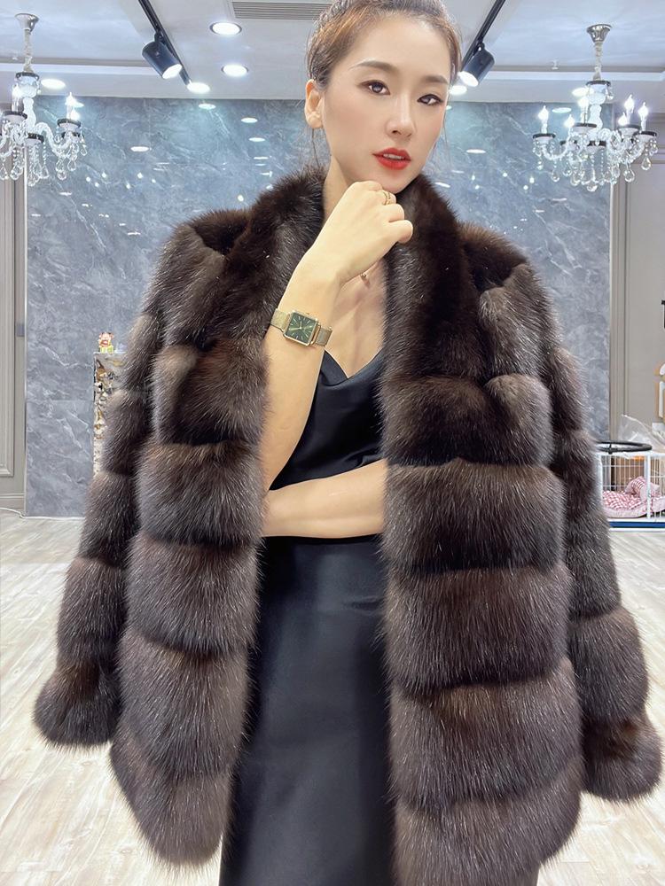 2025 Women's Purple V-neck Faux Fur Wool Coat - Loose, Slimming, and Warm for Winter