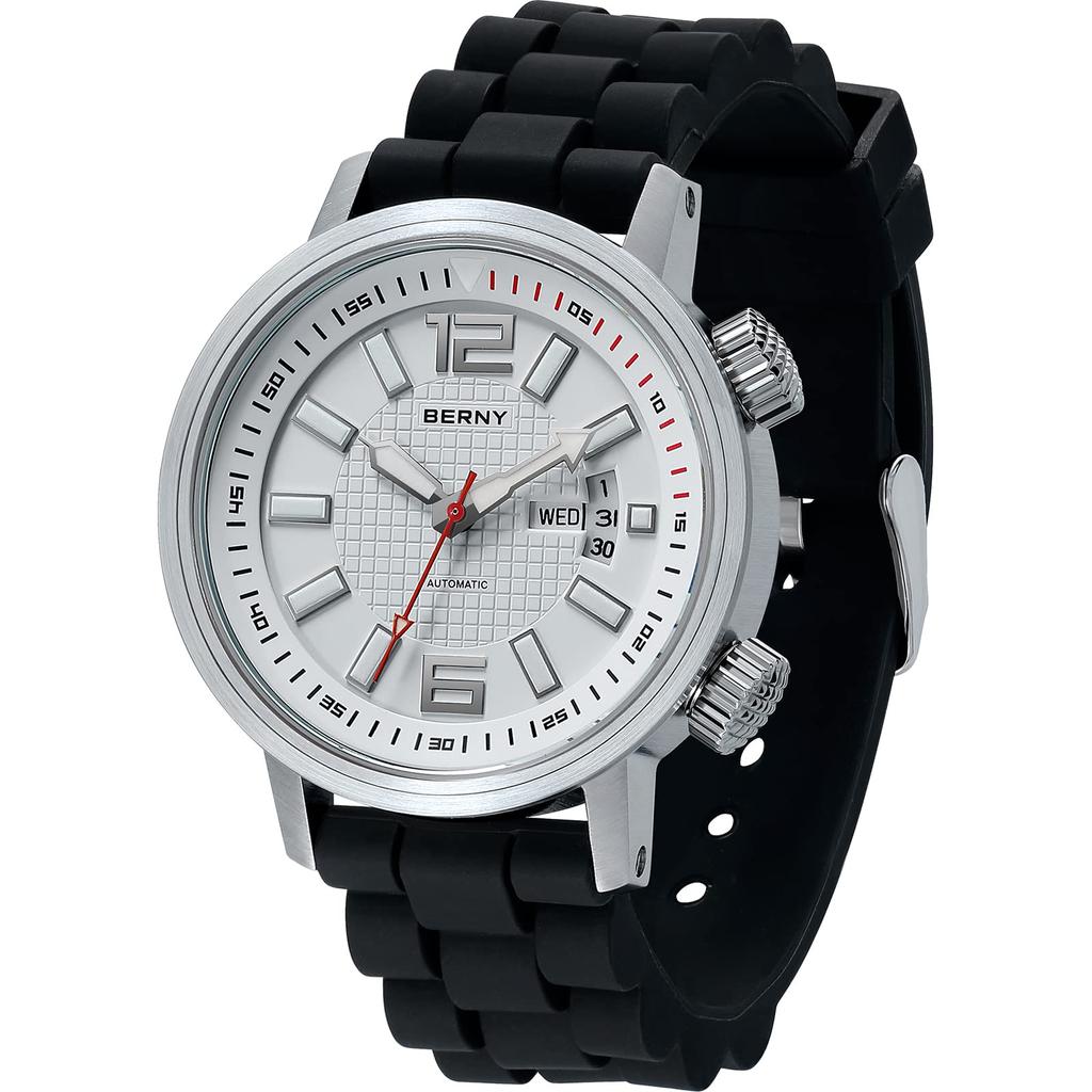 BERNY Klokke Herreklokke Klokke Automatisk Mekanisk Dykkerklokke Automatisk Sport Silikonrem Klokke Vanntett 20ATM Safirglass Ripebestandig