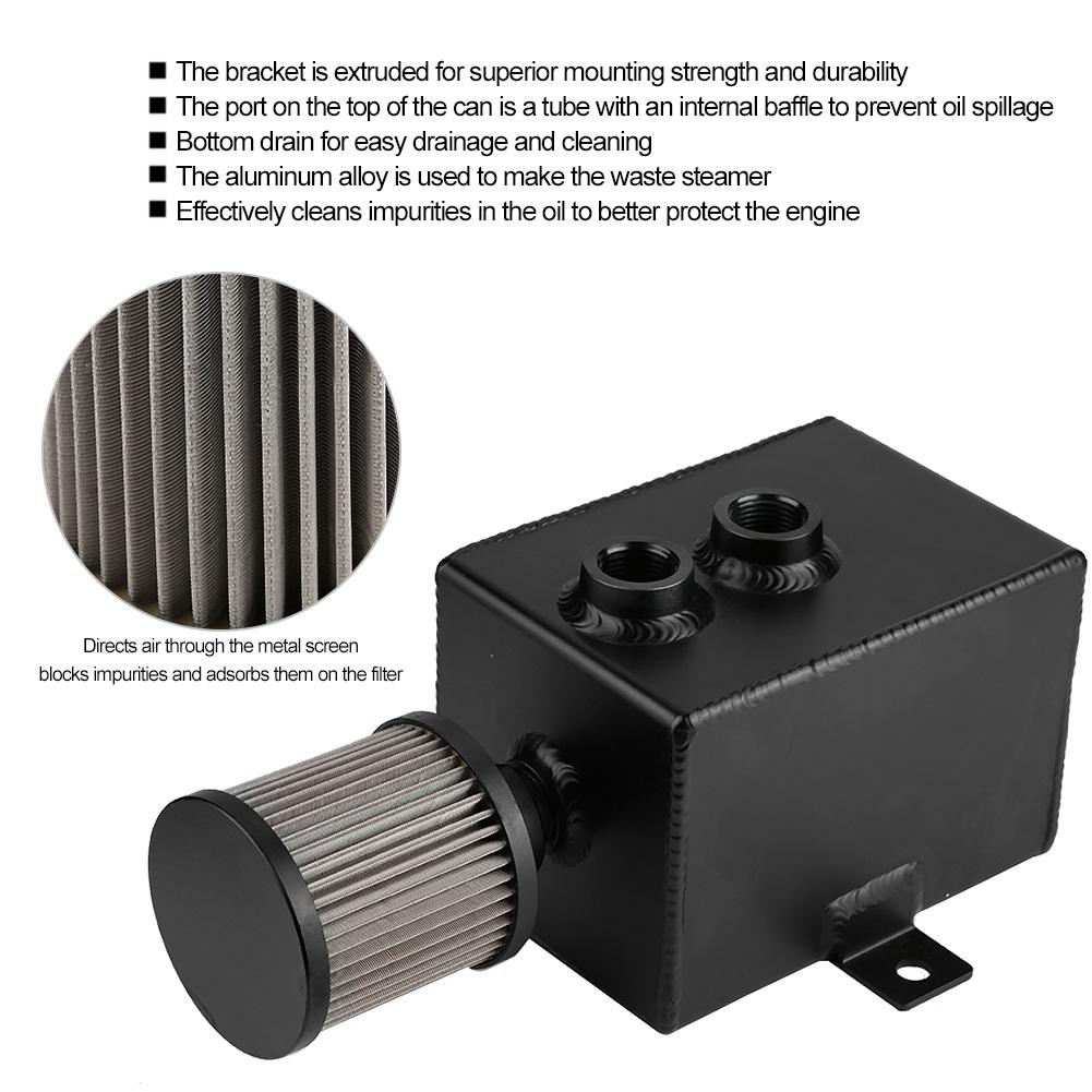 Car Modified Aluminum 2L Oil Catch Can Reservoir with Breather Filter Black