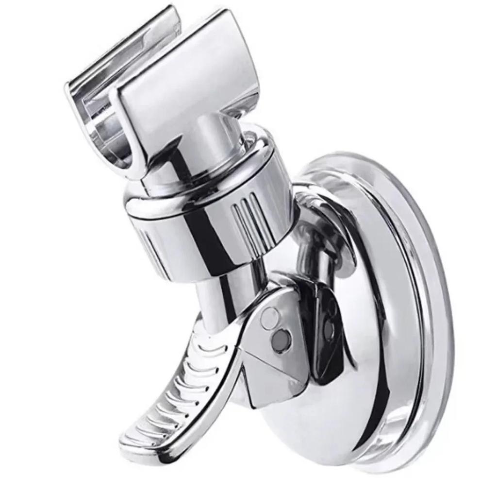 1Pc No Drill Removable Shower Head Bracket Adjustable Strong Suction Cup Shower Rack ABS Silver Bathroom Nozzle Fixed Base