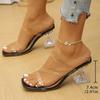 Women Heel Slippers Summer New Fashion Square Toe Open Toe Pumps Sandals Fashion Versatile Transparent Strap Chunky High Heels