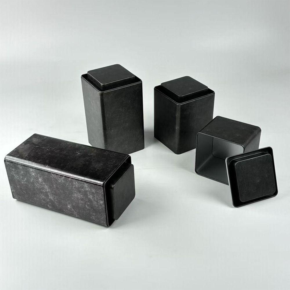 Retro Design Tea Cans Frosted Surface Square Shape Metal Cans Tinplate Material Fine Sand Texture Storage Jar Piggy Bank