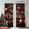 2pcs 2D Flat Printing Merry Christmas Scene Curtains Red Christmas Fabric Without Electricity Spring Perfect for Holiday Family