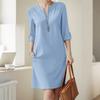 ZANZEA Women Casual V-Neck Summer 3/4 Sleeve Plain Dress