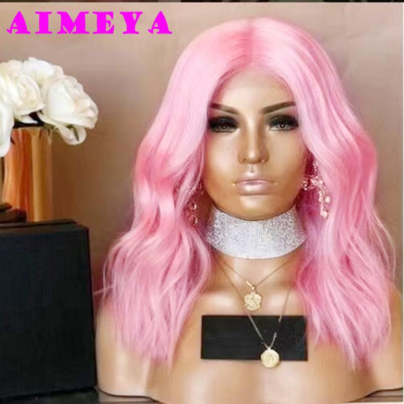 AIMEYA Short Grayish Blonde Bob Wig Heat Resistant Fiber Body Wave Synthetic Lace Front Wig Side Part Short Wigs Cosplay Wig