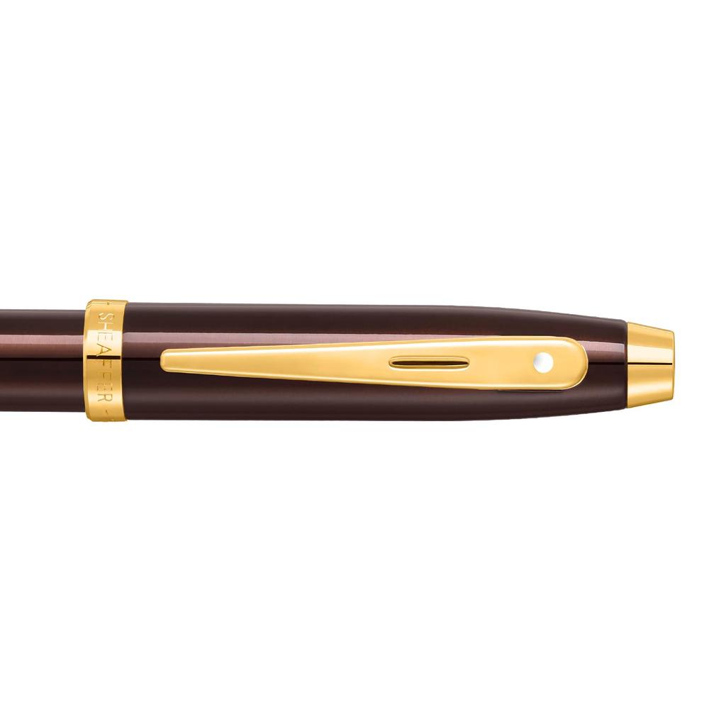 Sheaffer 100 9370 Glossy Coffee Brown Ballpoint Pen with PVD WP33791 Gold-Tone Trim,
