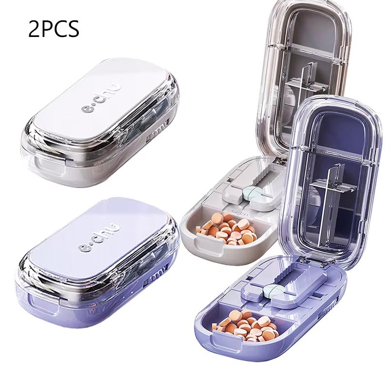 Gesundheitspillen-Etui Viertel-Tablettenteiler Aufbewahrungsbox Tragbar Tabletten-Medikamenten-Staubdichter Teiler für Kleine und Große Pillen