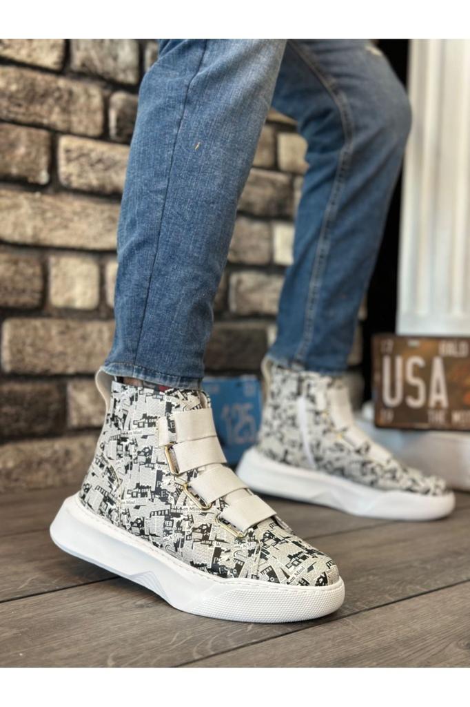 Men's Fashion Genuine Leather Flat Heeled Booties Bootie Ba Banded High Sole Newspaper Sports Boots Shoes