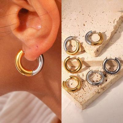 Neue Zwei-farbe Spleißen Hoop Ohrring Edelstahl Gold Farbe Überzogen frauen Ohrringe Partei Schmuck Geschenk