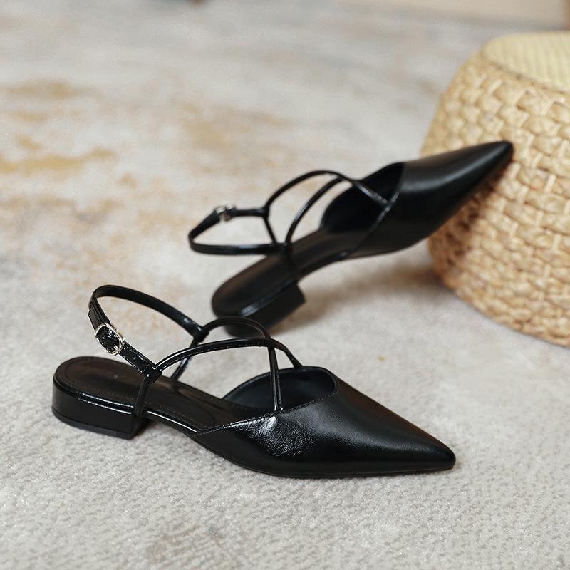 

Модные сандалии-балетки с острым носком и перекрестной шнуровкой, женские, на низком каблуке, с вырезами и ремешком на щиколотке, sandalias mujer sexy, женские летние туфли для вечеринки 2025 39 чёрный