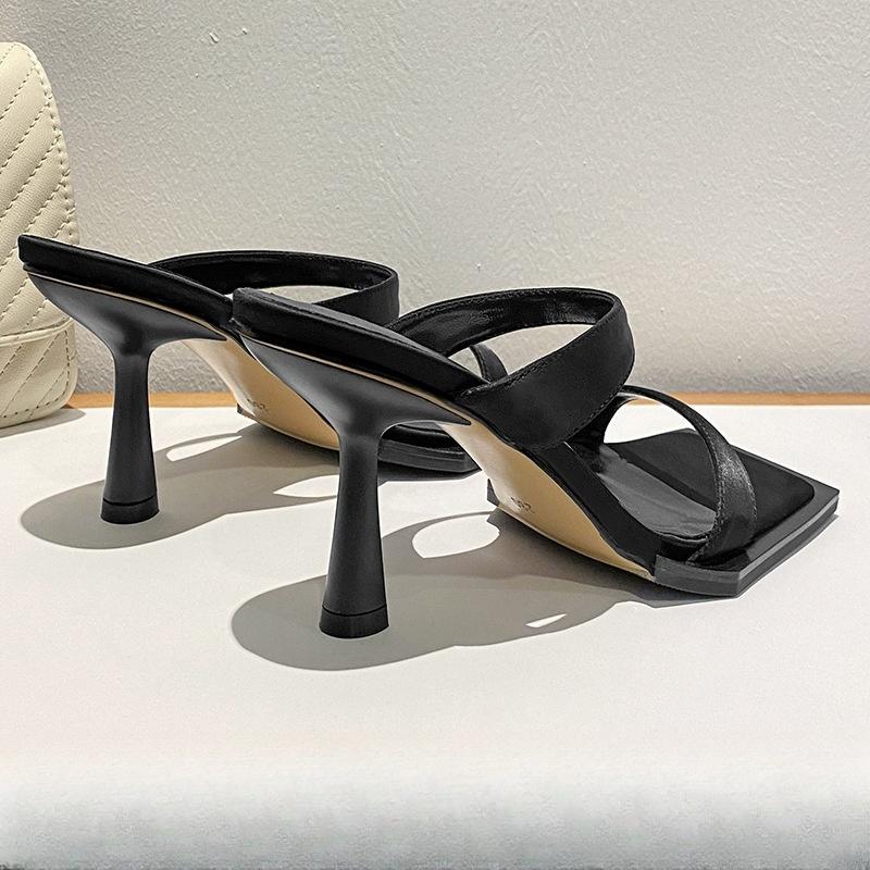 

Fashion Open Toe High Heeled Sandals Women s 2025 Summer Style New Square Head Thick Heels Mid-heel Slippers Sandals Women Shoes Black 40