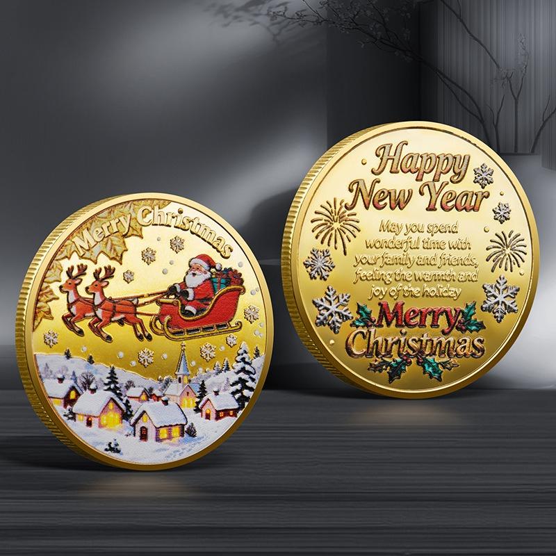6 Pcs, Santa Claus Commemorative Coins, Colorful Relief Commemorative Medals, Christmas Gifts, Colorful Gold and Silver Coins