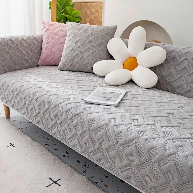 Stay Cozy This Fall and Winter with Milk Velvet Plaid Sofa Covers - Keep Your Living Room Stylish and Protected with Thick Cushi