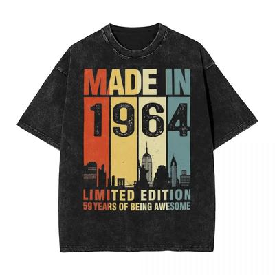 Washed T Shirt 59th Birthday Made In 1964 Limited Edition Vintage T-Shirt Short Sleeve Summer Tops Shirt Men Women