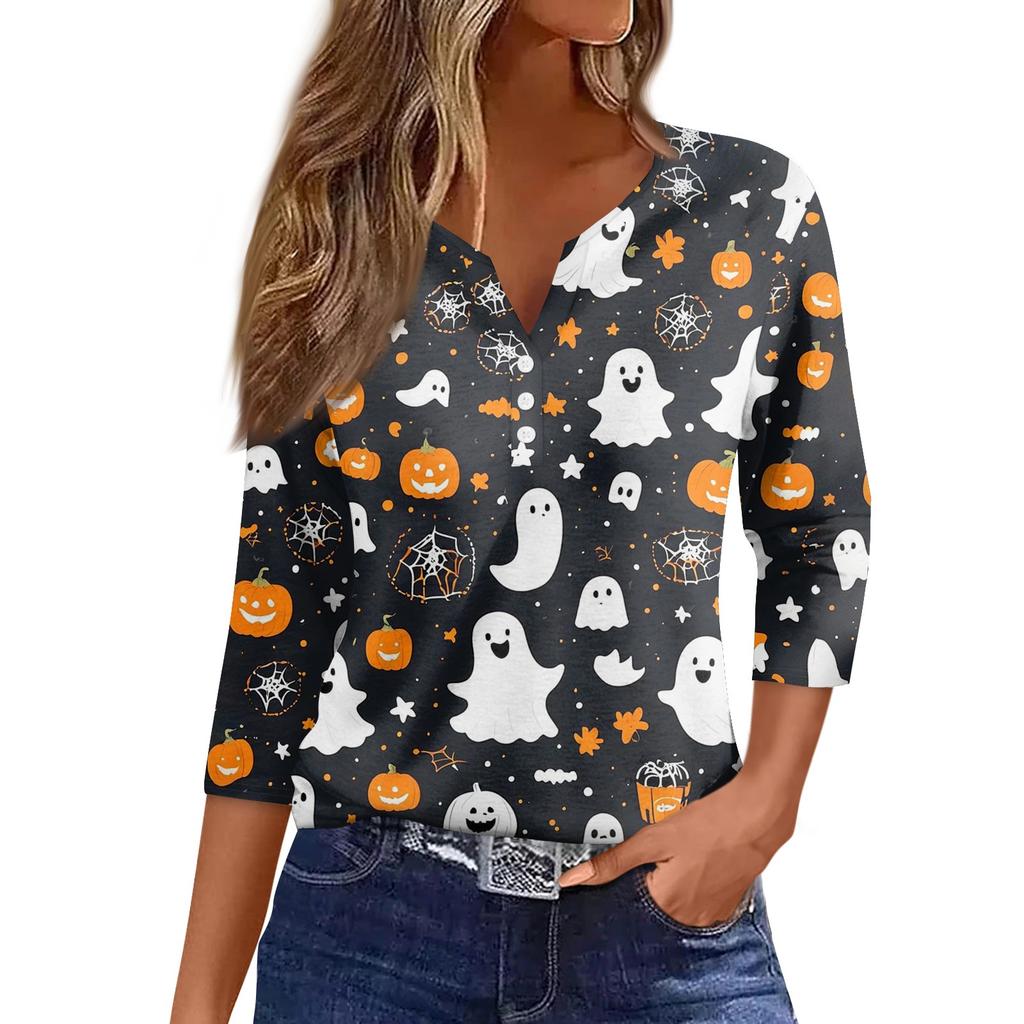 Women's Casual Fashion Sexy Comfortable V-Neck Halloween Seven Sleeve Top