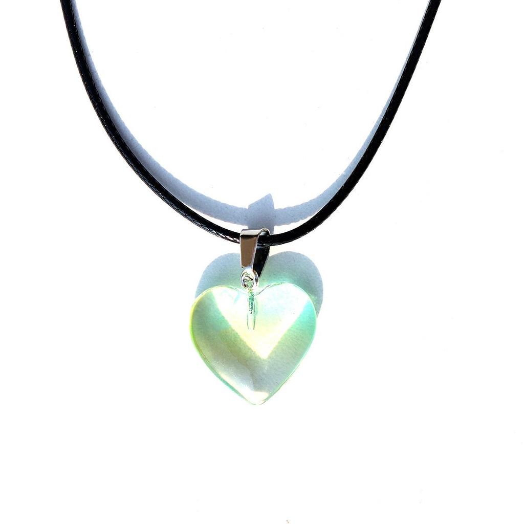 Colorful Heart Glass Pendant Leather Choker - Versatile & Stylish Necklace