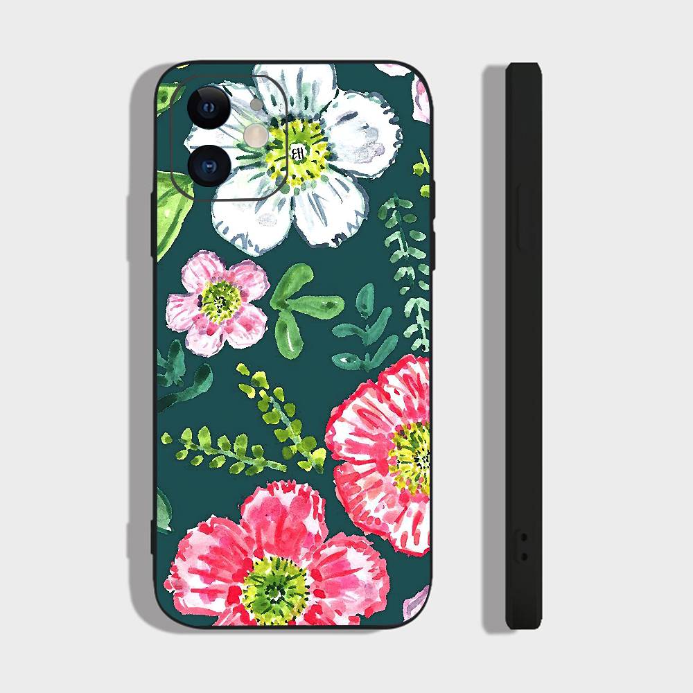 Art Flower For IPhone 13,17,11,12,16,14,15,Plus,Pro Max Soft Silicone Black Phone Case