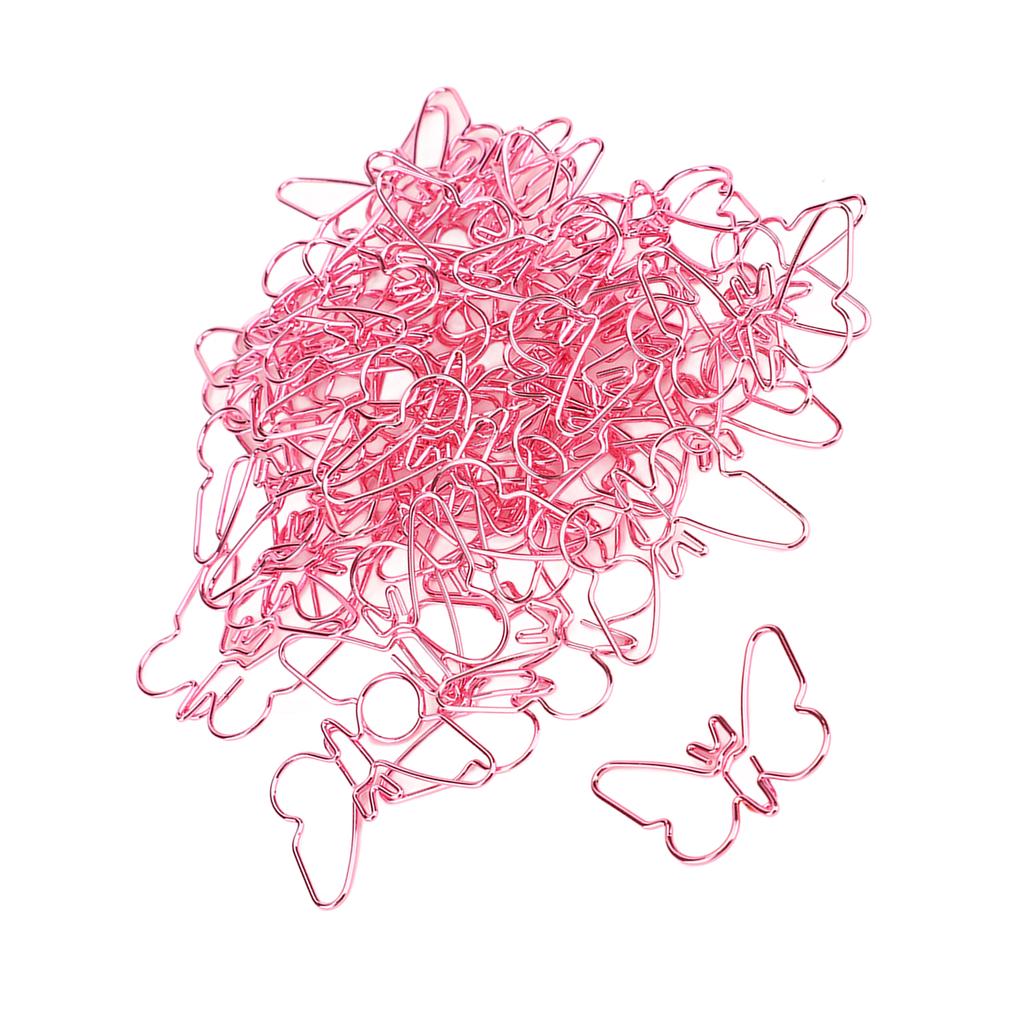 50Pcs Pink Butterflies Paperclip Cartoon Color Plating Innovative Cute Paperclips for Office Home