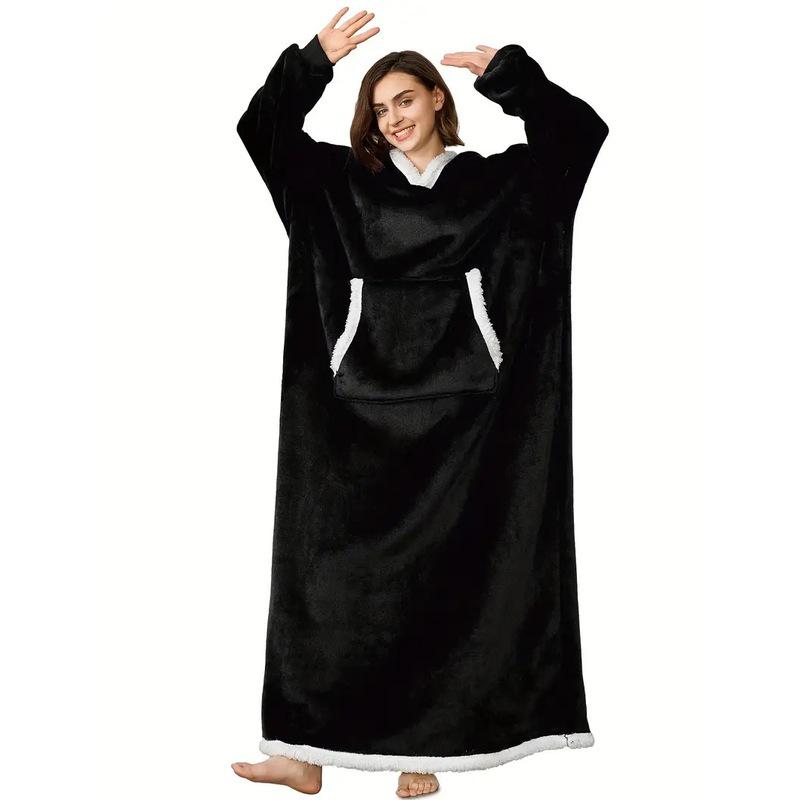 

Женский очень длинный фланелевый худи-одеяло-халат с вертикальными карманами Extra Long 150 чёрный