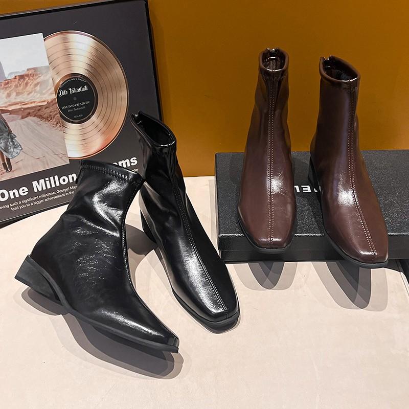 New Pointed Toe Modern Women Ankle Boots Female Zippers Shoes Fashion Stretch Short Boots With Heels Shoes For Ladies Pumps 40